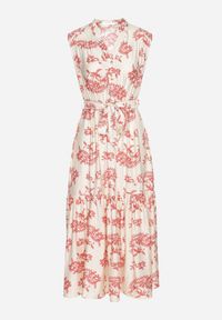 Born2be - Beżowo-Różowa Wiskozowa Sukienka w Abstrakcyjny Wzór z Paskiem Rinoriela. Okazja: na co dzień. Kolor: różowy. Materiał: wiskoza. Wzór: aplikacja. Typ sukienki: proste. Styl: casual, elegancki #3