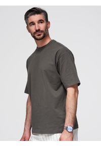 Ombre Clothing - Męski t-shirt bawełniany LOOSE FIT z okrągłym dekoltem – szarozielony V3 - Rozmiar: L. Okazja: na co dzień. Kolor: szary. Materiał: bawełna. Styl: casual, klasyczny