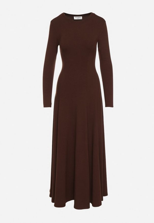 Born2be - Brązowa Bawełniana Sukienka o Rozkloszowanym Kroju Tuselenea. Okazja: na co dzień. Kolor: brązowy. Materiał: bawełna. Typ sukienki: proste. Styl: casual, elegancki