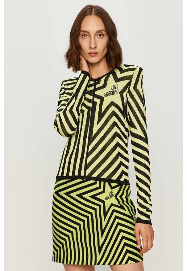 Love Moschino - Kardigan. Kolor: zielony. Materiał: materiał