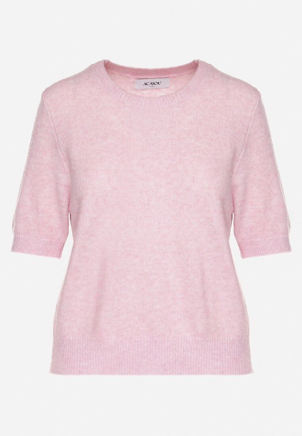 Born2be - Różowy Sweter z Wełną i Krótkim Rękawem Turosa. Okazja: na co dzień. Kolor: różowy. Materiał: wełna. Długość rękawa: krótki rękaw. Długość: krótkie. Styl: klasyczny, elegancki, casual