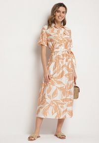 Born2be - Beżowa Wiskozowa Sukienka o Koszulowym Kroju z Wiązanym Paskiem Uloanna. Okazja: na co dzień. Kolor: beżowy. Materiał: wiskoza. Długość rękawa: krótki rękaw. Wzór: aplikacja. Typ sukienki: koszulowe. Styl: klasyczny, casual, elegancki #1