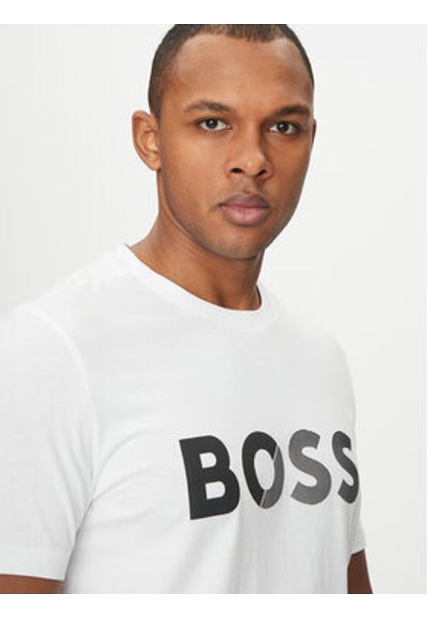 BOSS T-Shirt Tape Logo 50530990 Biały Regular Fit. Kolor: biały. Materiał: bawełna