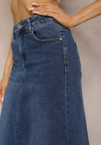 Renee - Granatowa Spódnica Maxi z Rozcięciem z Jeansu Vonuline. Stan: podwyższony. Kolor: niebieski. Materiał: jeans. Styl: sportowy, elegancki #5