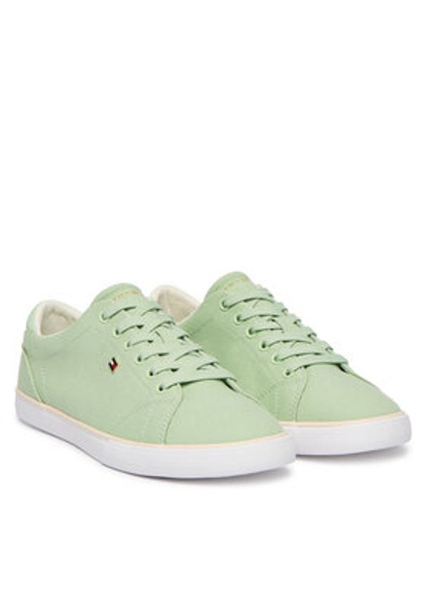 TOMMY HILFIGER - Tommy Hilfiger Tenisówki Th Low Profile Vulc Canvas FW0FW09102 Zielony. Kolor: zielony. Materiał: materiał