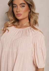 Renee - Jasnoróżowa Bluzka z Wiskozą o Fasonie Oversize z Gumkami w Ramionach Alirona. Kolor: różowy. Materiał: wiskoza #4