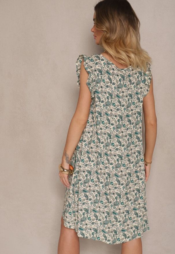 Renee - Zielona Sukienka z Bawełny o Rozkloszowanym Kroju w Print Paisley Islio. Okazja: na co dzień, na imprezę, do pracy. Kolor: zielony. Materiał: bawełna. Wzór: nadruk, paisley. Sezon: lato. Typ sukienki: proste, rozkloszowane. Styl: elegancki, casual