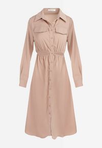 Born2be - Beżowa Sukienka Koszulowa Pildia. Okazja: na co dzień. Kolor: beżowy. Materiał: tkanina. Długość rękawa: długi rękaw. Typ sukienki: koszulowe. Styl: elegancki, casual. Długość: midi #6