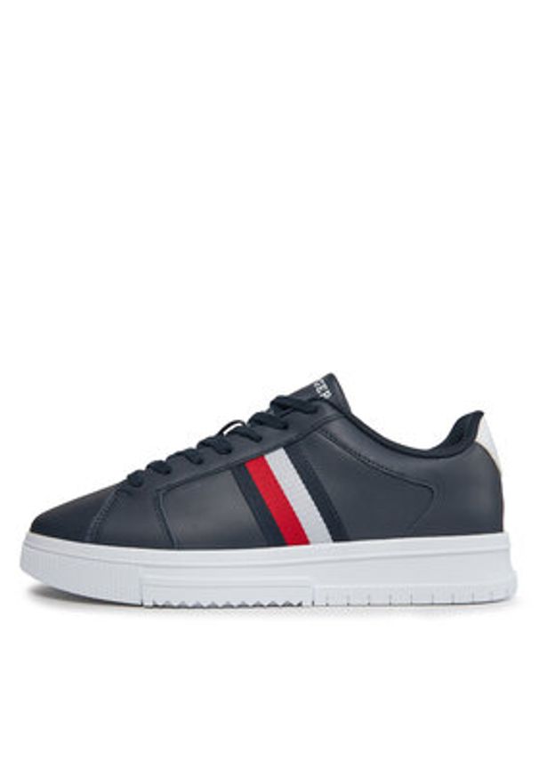 TOMMY HILFIGER - Tommy Hilfiger Sneakersy Supercup Lth Stripes Ess FM0FM04895 Granatowy. Kolor: niebieski. Materiał: skóra