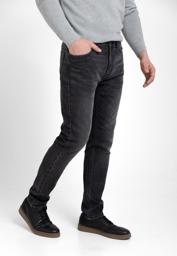 Volcano - Grafitowe jeansy, Straight Fit, D-LEON 55. Kolor: szary. Styl: klasyczny