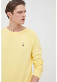 Polo Ralph Lauren bluza bawełniana męska kolor żółty gładka. Typ kołnierza: polo. Kolor: żółty. Materiał: bawełna. Długość rękawa: raglanowy rękaw. Wzór: gładki