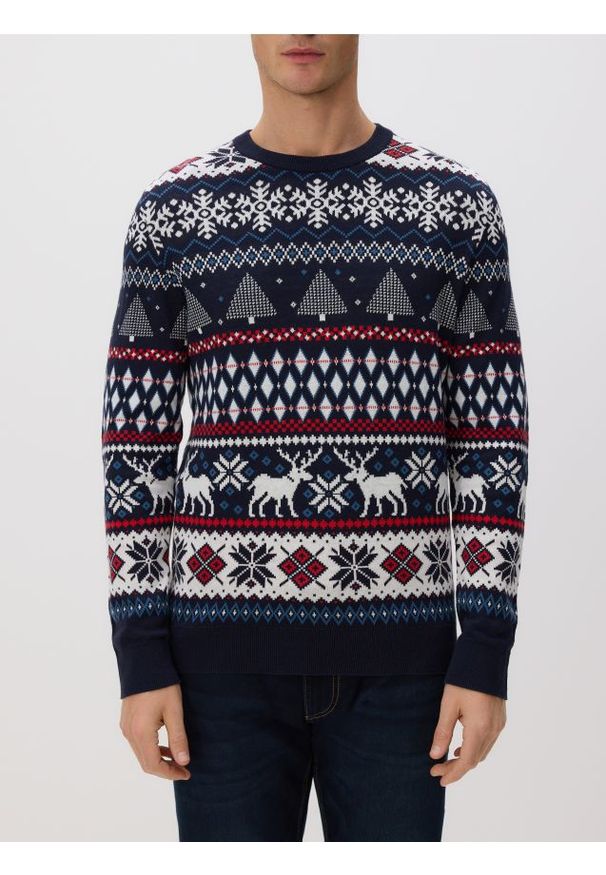 Reserved - Sweter ze świątecznym motywem - wielobarwny. Materiał: bawełna, dzianina. Styl: wizytowy