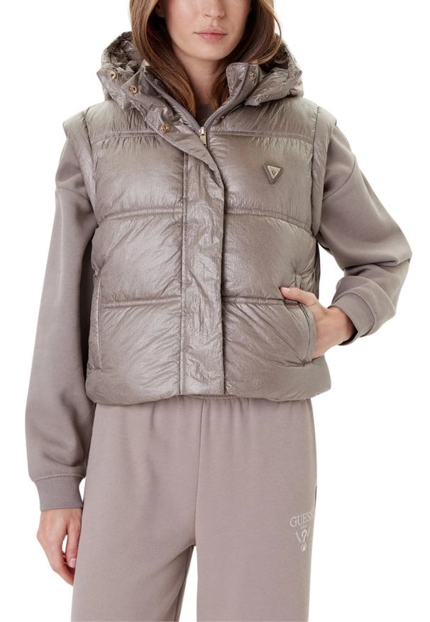 Guess - GUESS Beżowa damska kamizelka Padded Vest, Rozmiar L. Kolor: beżowy