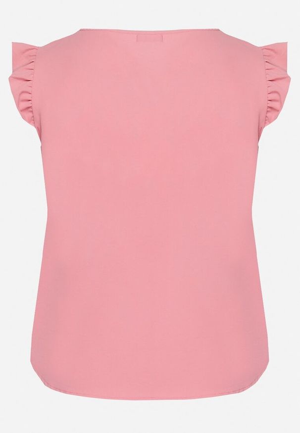 Born2be - Różowy Top Koszulka bez Rękawów z Falbanką Vivolia. Okazja: na randkę, na co dzień. Kolekcja: plus size. Kolor: różowy. Materiał: tkanina, jeans. Długość rękawa: bez rękawów. Wzór: aplikacja. Sezon: lato. Styl: klasyczny, casual, elegancki