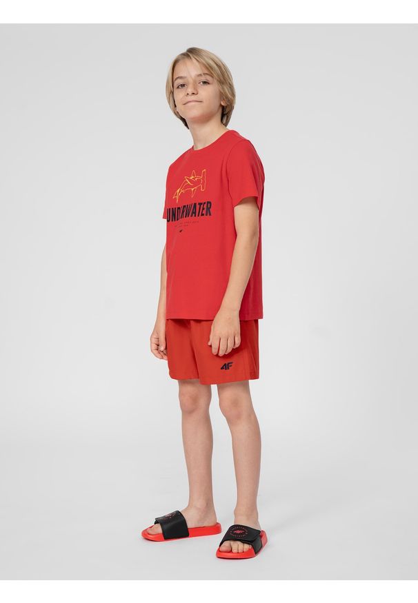 4f - 4F Spodenki kąpielowe boardshorty chłopięce 164 (13-14 lat). Okazja: na plażę. Kolor: czerwony. Materiał: tkanina, elastan, włókno. Sezon: lato