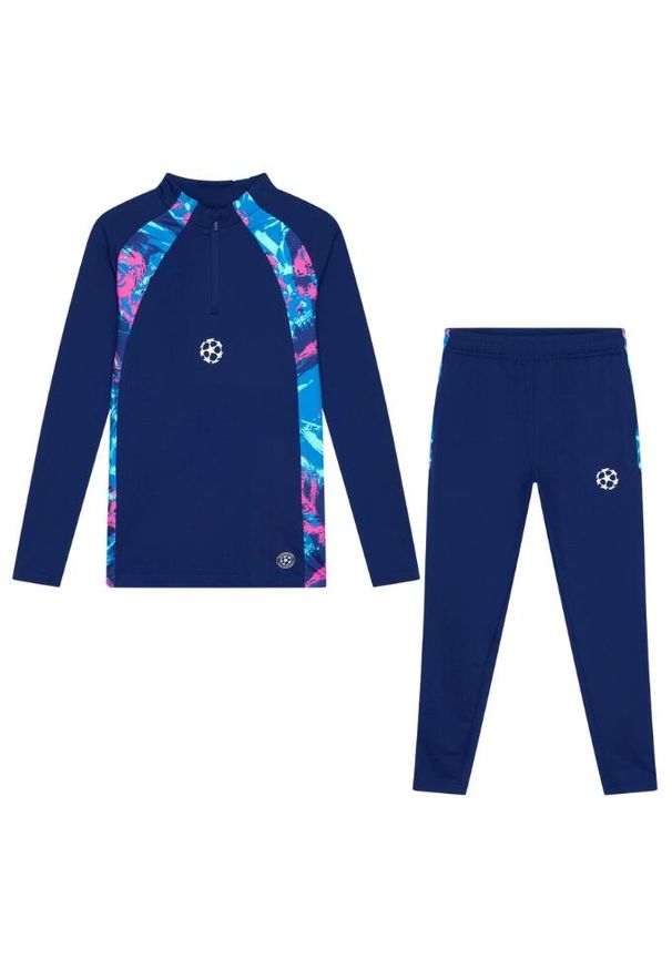 CHAMPIONS LEAGUE - Dres piłkarski dziecięcy Champions League. Kolor: niebieski. Materiał: dresówka. Styl: sportowy
