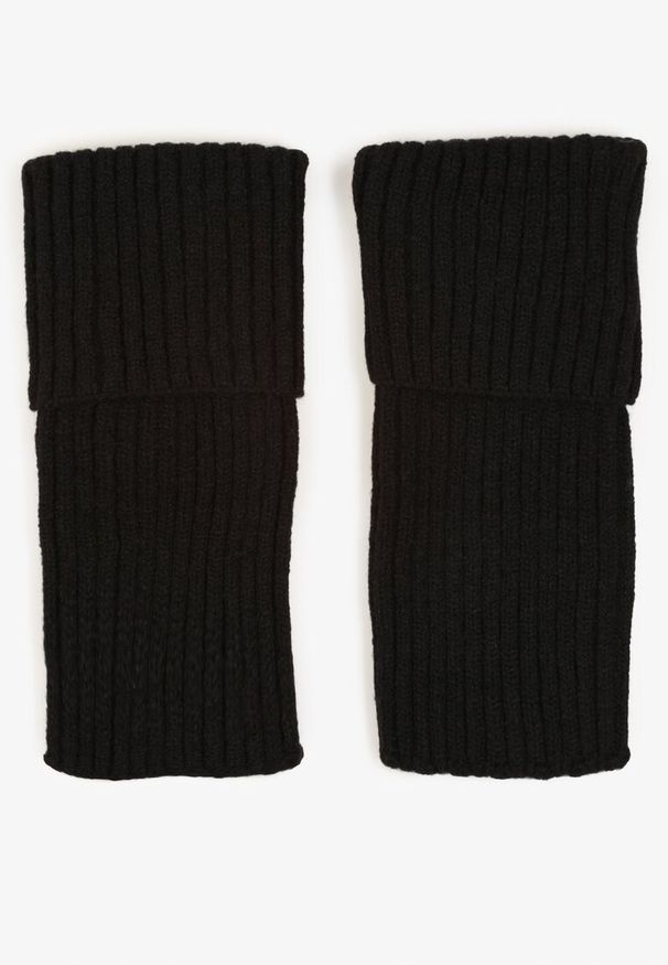 Born2be - Czarne Skarpety Getry Ozdobione Wywinięciem Ilarael. Kolor: czarny. Wzór: aplikacja