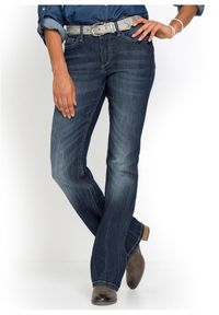 bonprix - Wygodne dżinsy ze stretchem o kroju bootcut, high waist. Okazja: na co dzień. Stan: podwyższony. Kolor: niebieski. Wzór: aplikacja. Styl: casual #1