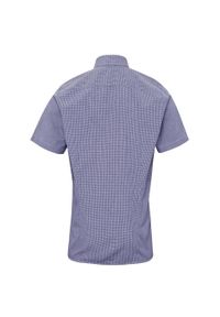PREMIER - Męska Bawełniana Koszula Z Krótkim Rękawem W Kratkę Micro Gingham. Kolor: biały, wielokolorowy, niebieski. Materiał: bawełna. Długość rękawa: krótki rękaw. Długość: krótkie. Wzór: kratka