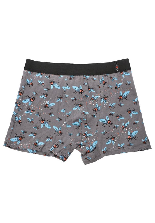 Szare Gładkie Męskie Bokserki Muchy Redo. Kolor: szary. Materiał: tkanina, bawełna, elastan. Długość: długie. Wzór: gładki