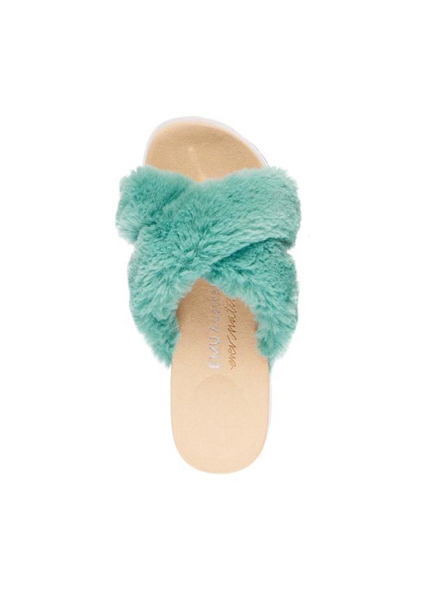 emu - Klapki Emu Mareeba Sea Green, Zielony, Futra naturalna. Kolor: zielony. Materiał: skóra. Wzór: paski. Styl: elegancki