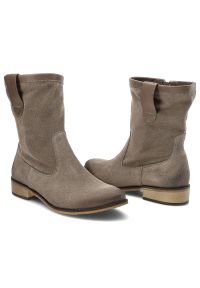 Brązowe Botki Dwunasty Shoes Damskie Stylowe Buty. Okazja: na co dzień. Kolor: beżowy. Materiał: zamsz, skóra. Szerokość cholewki: normalna. Sezon: zima, jesień. Obcas: na obcasie. Styl: elegancki. Wysokość obcasa: niski #3