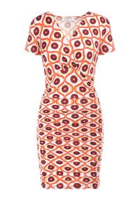 Born2be - Pomarańczowa Sukienka Kephippe. Kolor: pomarańczowy. Długość rękawa: krótki rękaw. Wzór: geometria. Typ sukienki: kopertowe. Długość: mini