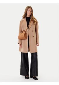 Marella Płaszcz wełniany Good 2523016031 Beżowy Regular Fit. Kolor: beżowy. Materiał: wełna