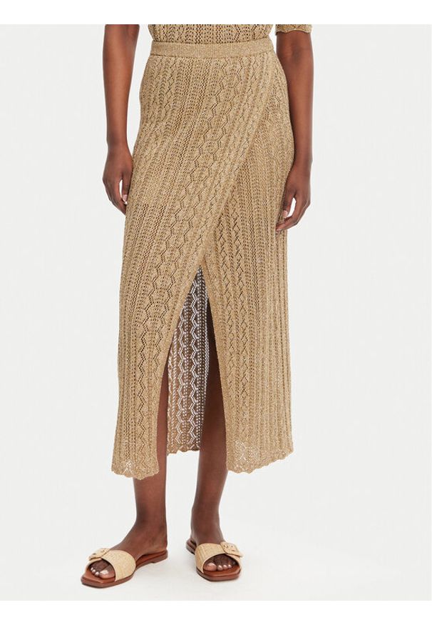 TwinSet - TWINSET Spódnica midi 251TT3192 Beżowy Slim Fit. Kolor: beżowy. Materiał: wiskoza