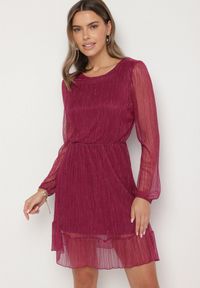 Born2be - Fioletowa Sukienka z Wiskozy Ozdobiona Metaliczną Nicią Meliorea. Kolor: fioletowy. Materiał: wiskoza. Wzór: aplikacja. Styl: klasyczny, elegancki #1