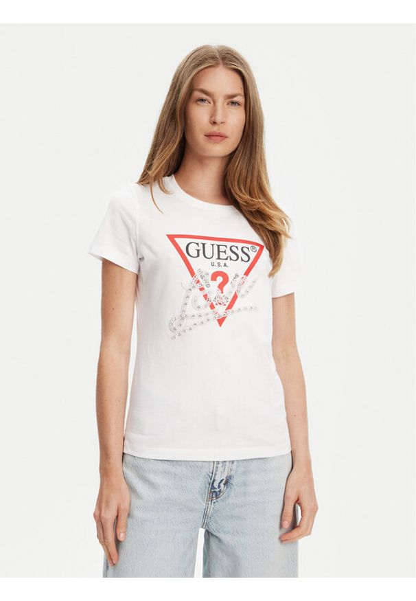 Guess T-Shirt W5YI40 I3Z14 Biały Regular Fit. Kolor: biały. Materiał: bawełna