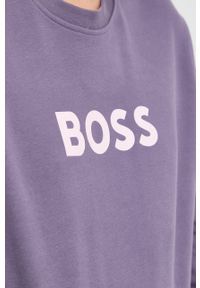 BOSS bluza bawełniana 50468357 damska kolor fioletowy z nadrukiem. Kolor: fioletowy. Materiał: bawełna. Długość rękawa: długi rękaw. Długość: długie. Wzór: nadruk #2