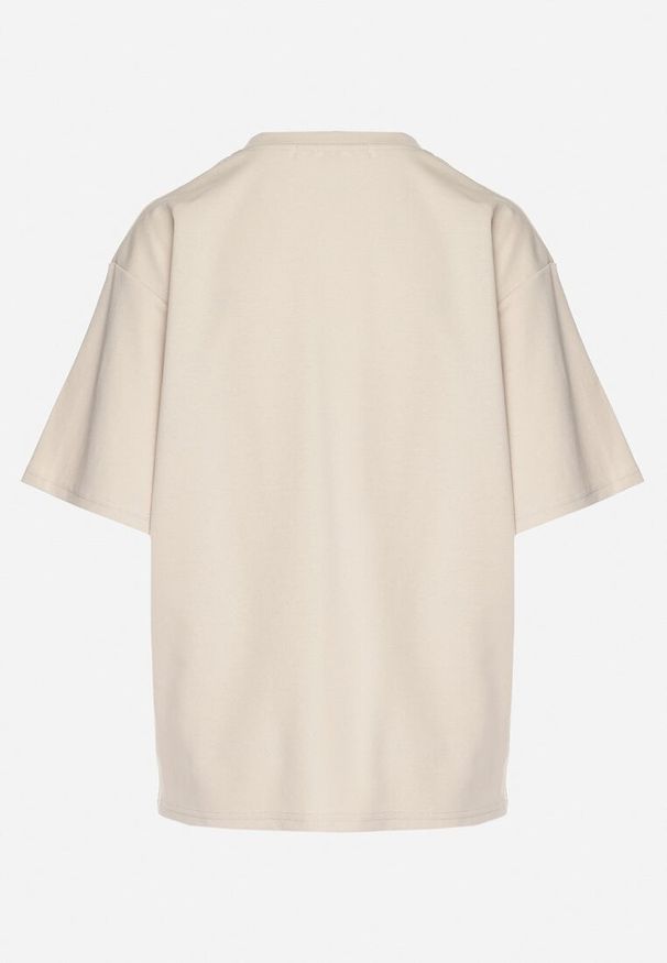 Born2be - Jasnobeżowy Bawełniany Klasyczny T-shirt Merovira. Okazja: na co dzień, na spacer. Kolor: beżowy. Materiał: bawełna. Styl: klasyczny