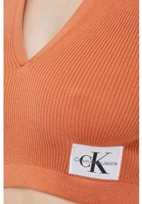 Calvin Klein Jeans longsleeve damski kolor pomarańczowy. Kolor: pomarańczowy. Materiał: dzianina, prążkowany. Długość rękawa: długi rękaw. Długość: długie #4
