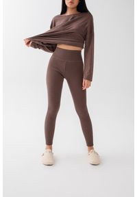 Marsala - Legginsy damskie z prążkowanej dzianiny w kolorze MILK CHOCOLATE MELANGE - HIPS-XL. Okazja: na co dzień. Materiał: prążkowany, dzianina. Styl: sportowy, casual