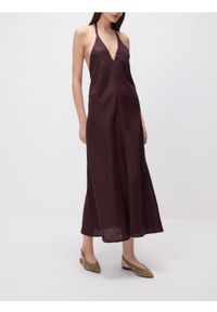 Reserved - Lniana sukienka midi - ciemnobrązowy. Kolor: brązowy. Materiał: len. Długość: midi #1
