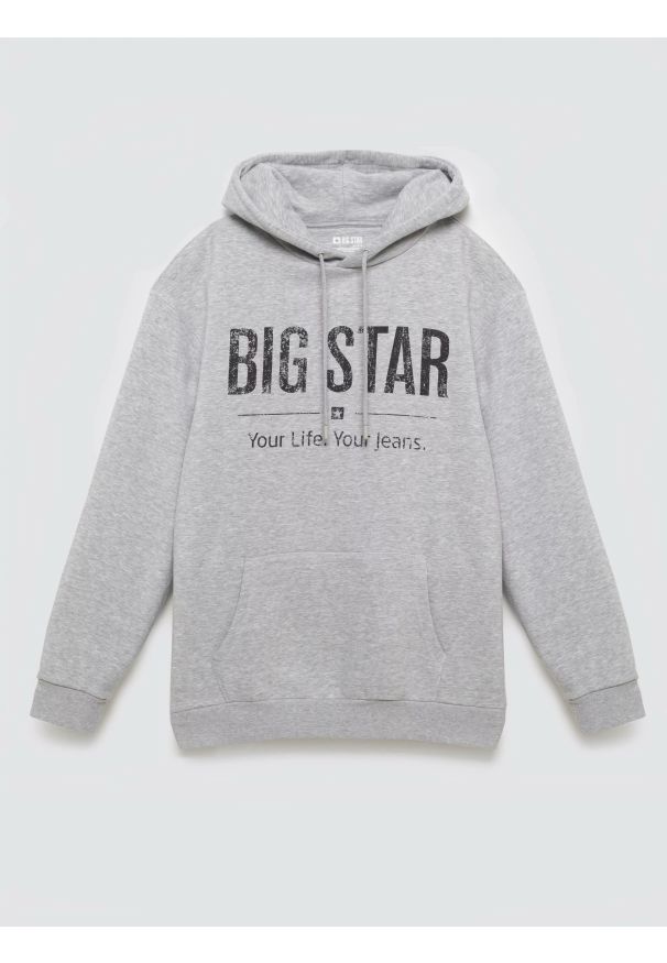 Big-Star - Bluza męska z kapturem z logo BIG STAR szara Ashlyno 901. Typ kołnierza: kaptur. Kolor: szary. Materiał: dresówka, dzianina. Wzór: nadruk