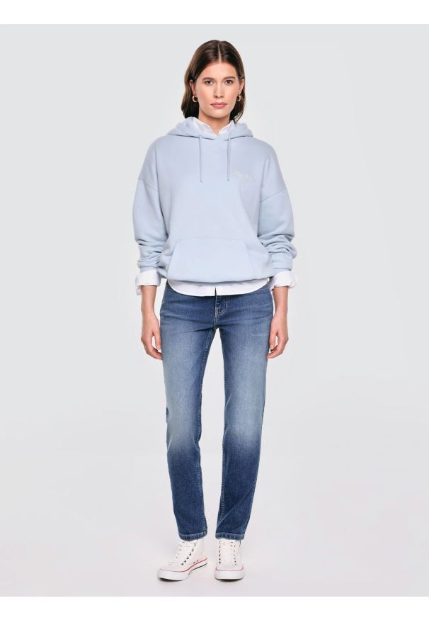 Big-Star - Bluza damska z kapturem błękitna Raisala 400. Okazja: na spacer, na co dzień. Typ kołnierza: kaptur. Kolor: niebieski. Materiał: dzianina, jeans. Wzór: haft. Styl: casual