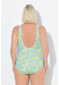 ULLA POPKEN - Damski Strój kąpielowy kwiaty miękkie miseczki ozdobne tasiemki. Kolekcja: plus size. Kolor: niebieski. Materiał: poliester, elastan, poliamid, materiał. Wzór: kwiaty