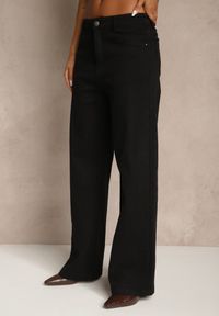 Renee - Czarne Bawełniane Jeansy High Waist z Szerokimi Nogawkami Leetie. Stan: podwyższony. Kolor: czarny #4