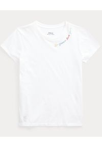 Ralph Lauren - RALPH LAUREN - Biały t-shirt Peace Love. Typ kołnierza: polo. Kolor: biały. Materiał: bawełna. Wzór: napisy, kolorowy #6