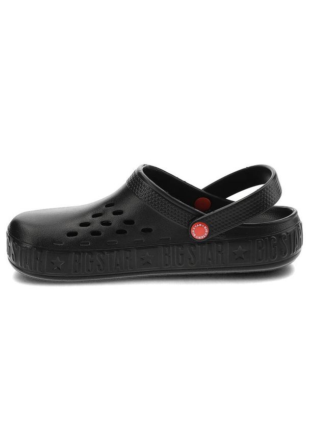 Big-Star - Czarne Klapki Big Star Męskie Wodoodporne Buty. Okazja: na spacer. Kolor: czarny. Materiał: skóra. Wzór: aplikacja, jednolity