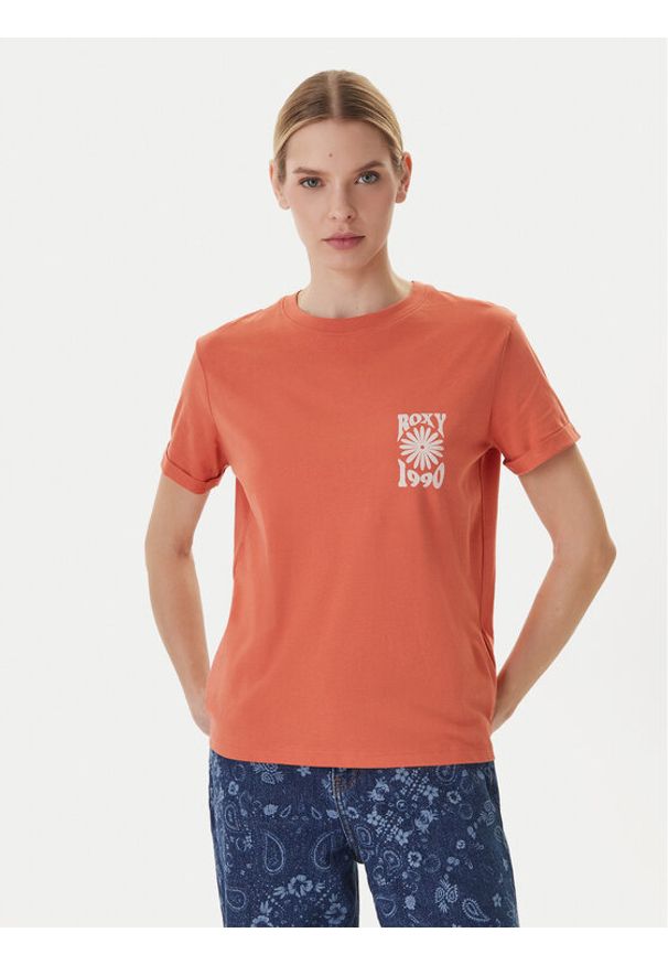 Roxy T-Shirt Oceanregular ERJZT06110 Pomarańczowy Regular Fit. Kolor: pomarańczowy. Materiał: bawełna