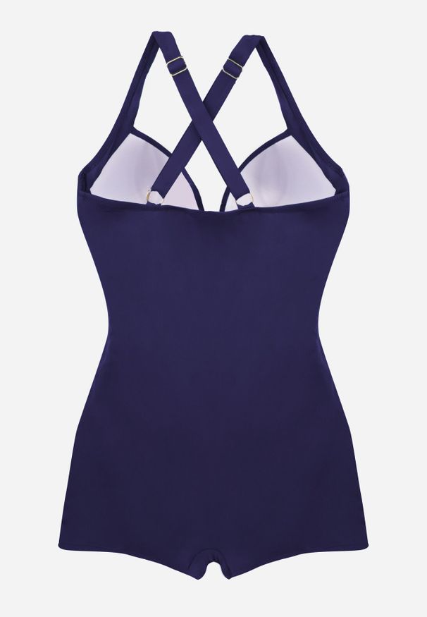 Born2be - Granatowy Strój Kąpielowy Jednoczęściowy z Nogawkami Typu Bokserki Glysaela. Kolor: niebieski. Wzór: ażurowy