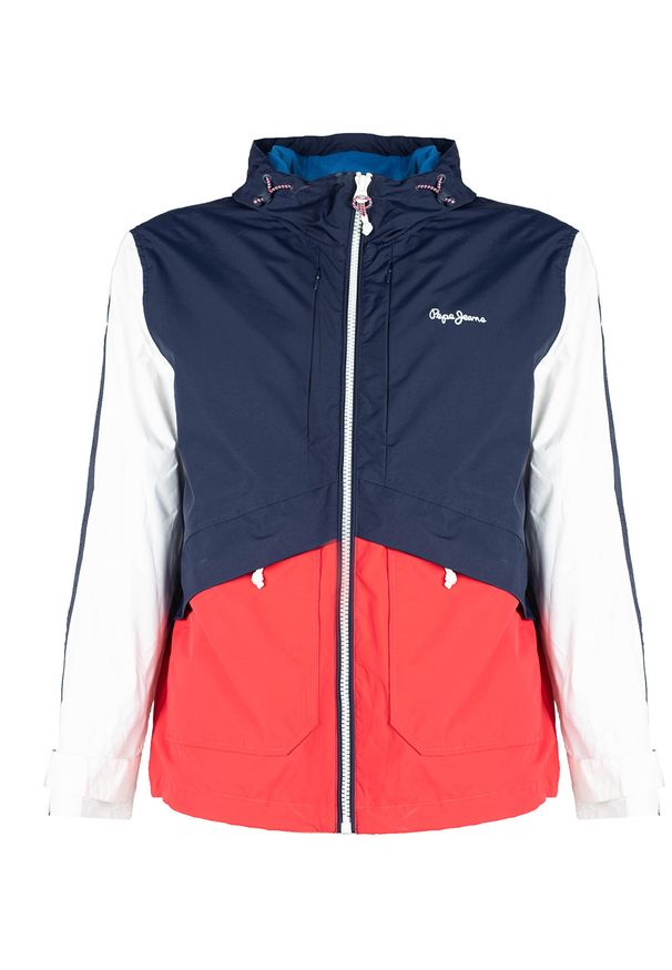 Pepe Jeans Kurtka "Anthony" | PM402400 | Anthony | Mężczyzna | Biały, Czerwony, Granatowy. Okazja: na co dzień. Typ kołnierza: kaptur. Kolor: czerwony, niebieski, wielokolorowy, biały. Materiał: nylon. Wzór: nadruk. Styl: casual