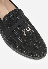 Renee - Czarne Mokasyny z Cyrkoniami i Ozdobami Distantsteam. Okazja: na co dzień. Kolor: czarny. Materiał: jeans. Wzór: aplikacja. Styl: glamour, casual #3