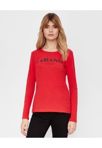 LA MANIA - Czerwona koszulka z długim rękawem. Kolor: czerwony. Materiał: bawełna. Długość rękawa: długi rękaw. Długość: długie. Wzór: napisy