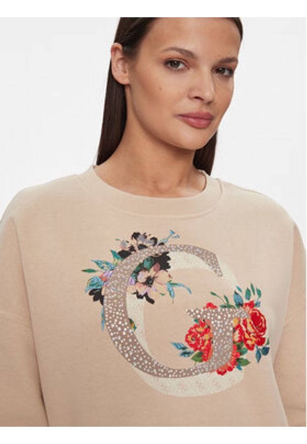 Guess Bluza W4RQ11 K9Z21 Beżowy Regular Fit. Kolor: beżowy. Materiał: bawełna, syntetyk