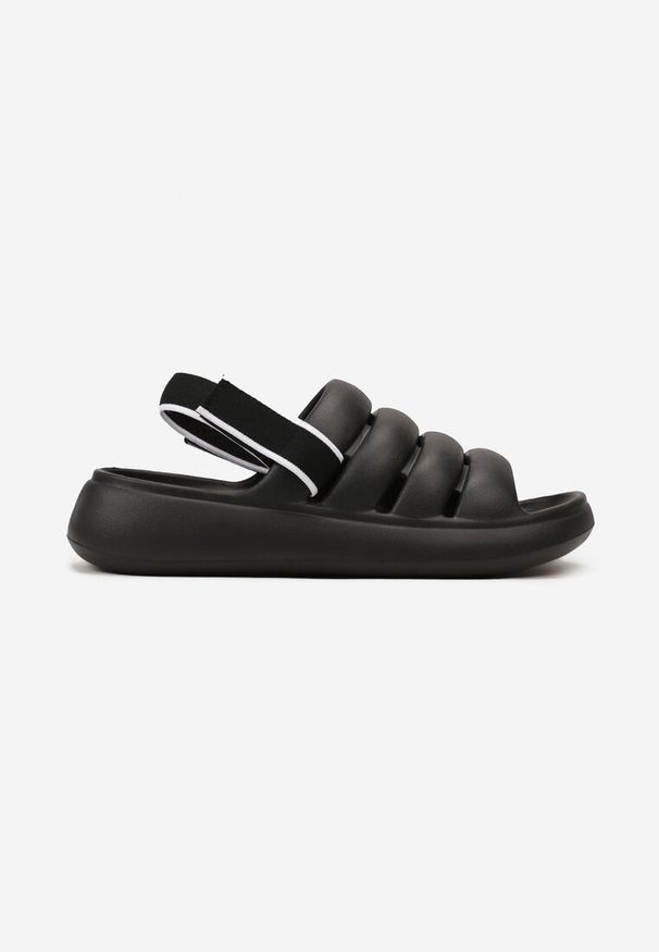 Born2be - Czarne Sandały na Grubej Podeszwie z Pianki i Paskiem na Rzep Venlar. Zapięcie: rzepy. Kolor: czarny. Materiał: jeans. Sezon: lato