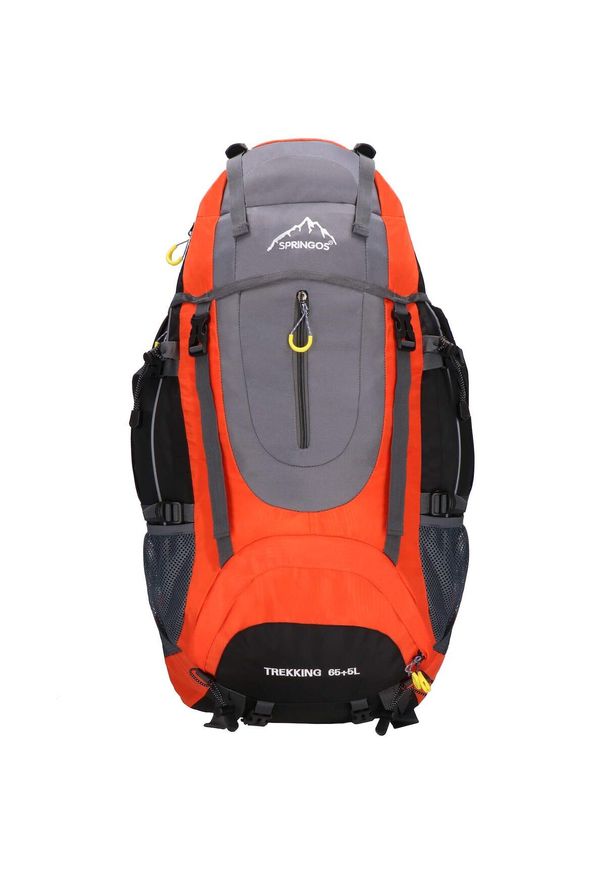 SPRINGOS - Plecak trekkingowy 65+5 L Springos z osłoną przeciwdeszczową. Kolor: pomarańczowy. Styl: sportowy